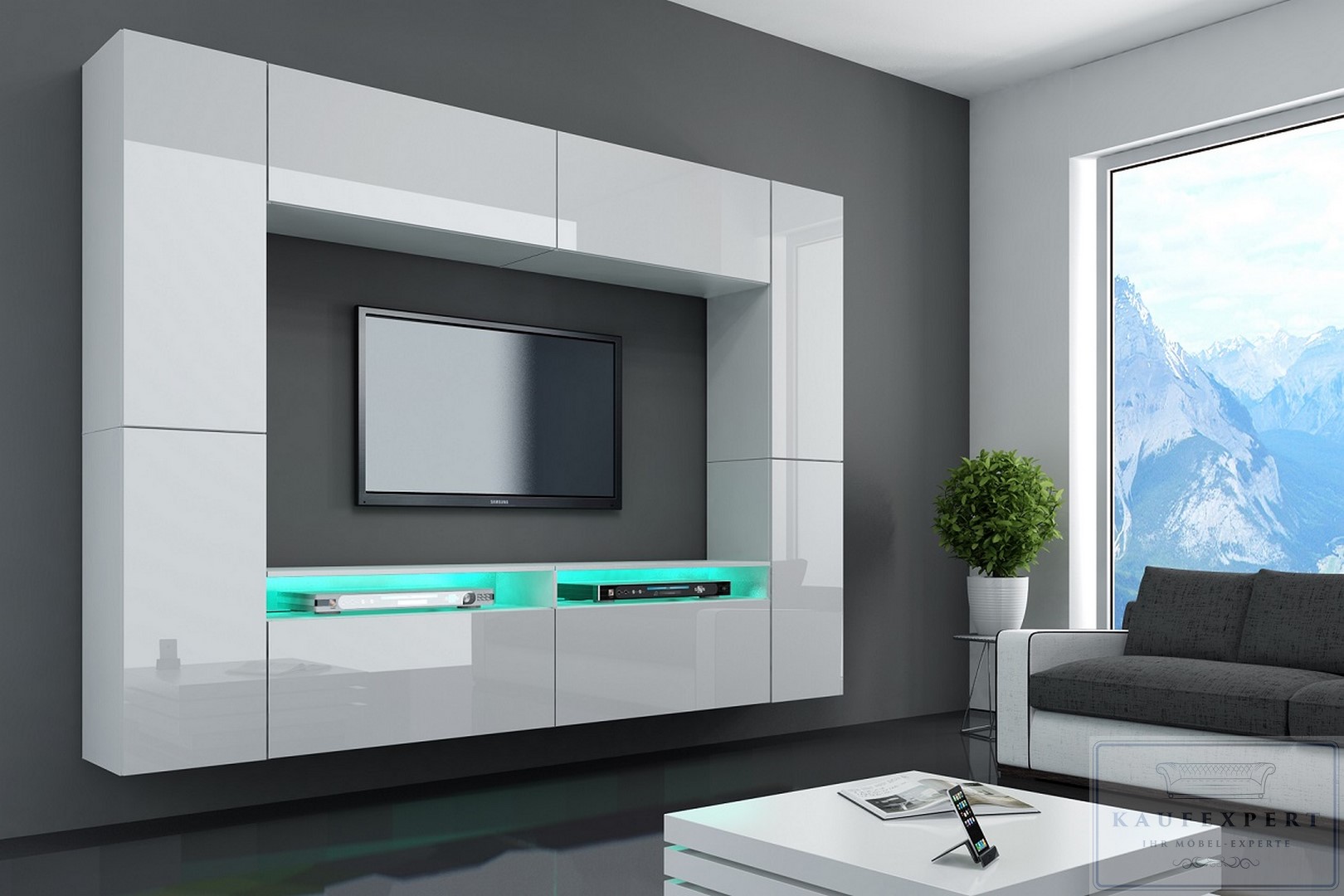 Neuheit wohnwand cinema cappuccino hochglanz/sonoma mediawand led ...